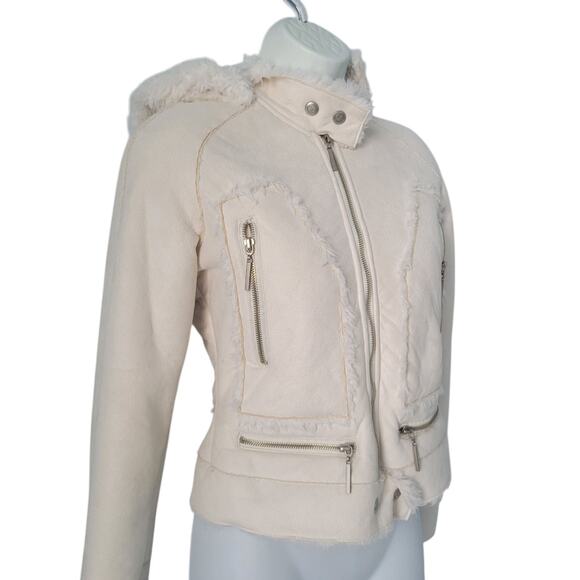 Bebe Y2k Faux Shierling Suede Short Jacket XS Peggy Lane Cabin Gorthcore Style - Picture 14 of 15